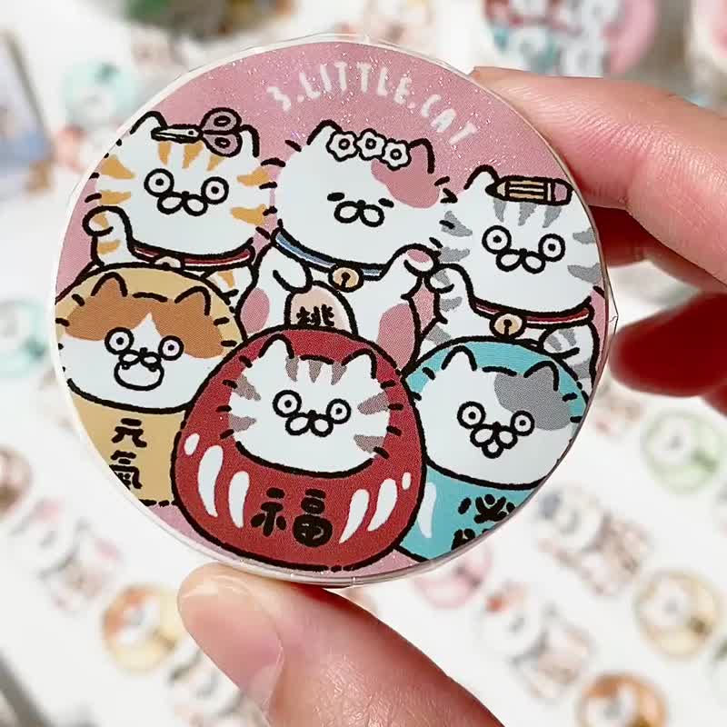 3 Little Cats/Meow Daruma Lucky Cat/3cm Special Ink Washi Tape/With Release Paper - Washi Tape - Paper Multicolor