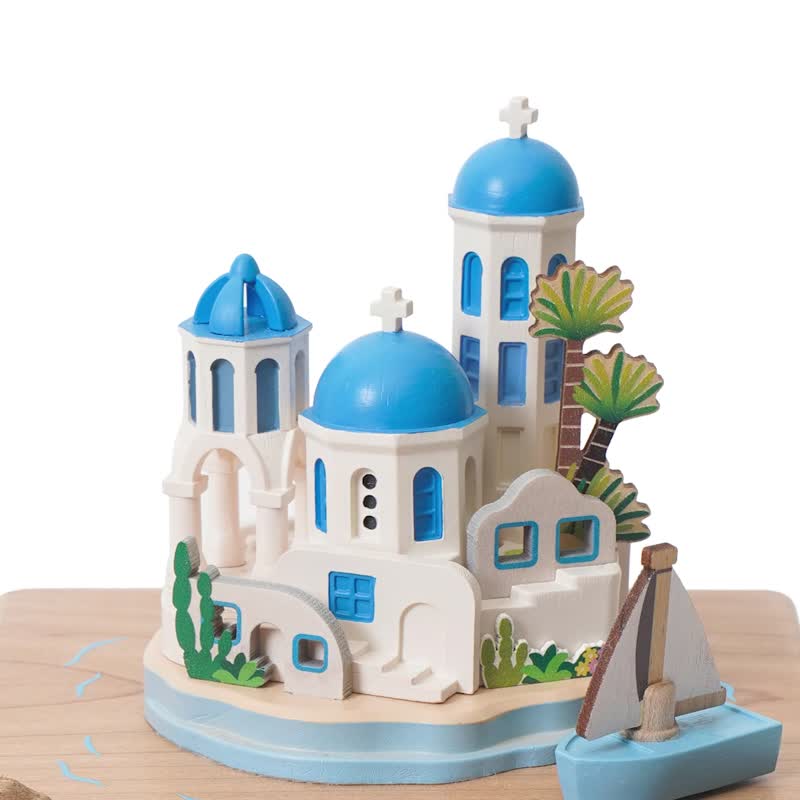 【Aegean Sea】Mini Round & Round Music Box / Travel / Greece / Sailboat - Items for Display - Wood Multicolor