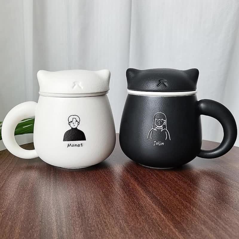 [Customized] Couple Gift Cat Matching Gift Box Ceramic Mug Cup - Mugs - Pottery 