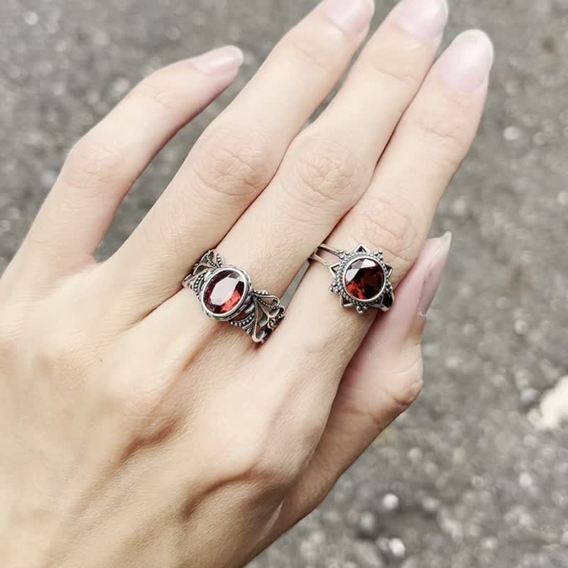 Xiyingyao 925 Silver Stone red Stone cut live ring ethnic style hippie for men and women - General Rings - Crystal Silver