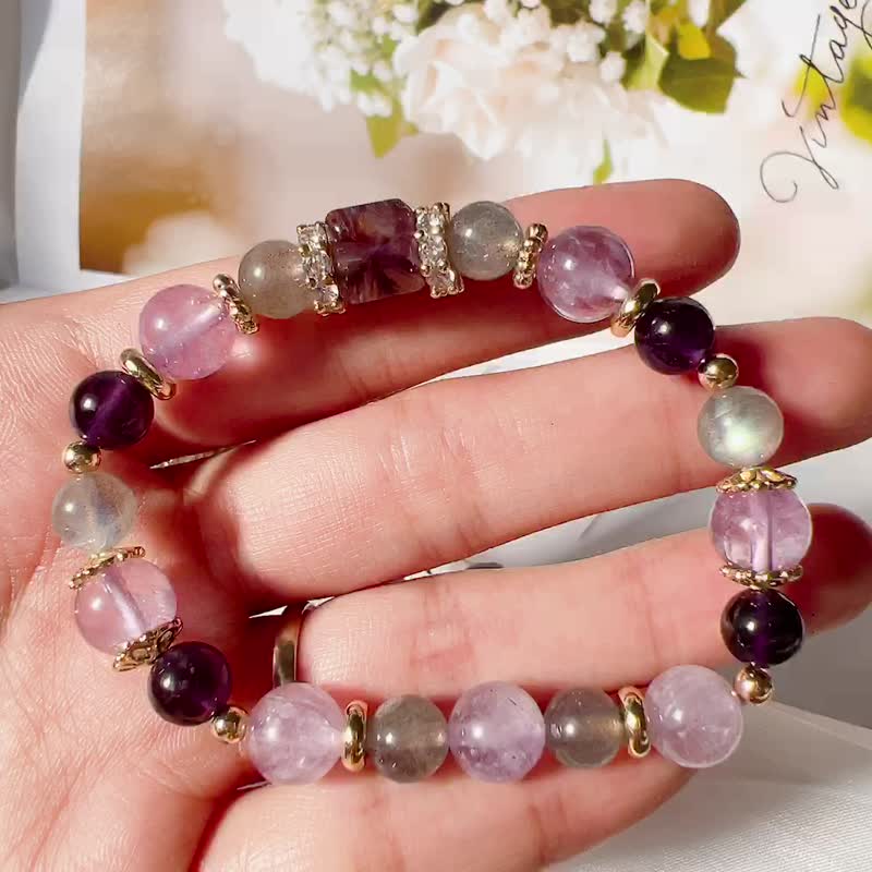 紫鈦晶 | 薰衣草紫晶 | 紫水晶 | 月光石 | 增加勇氣與魅力 - 手鍊/手環 - 水晶
