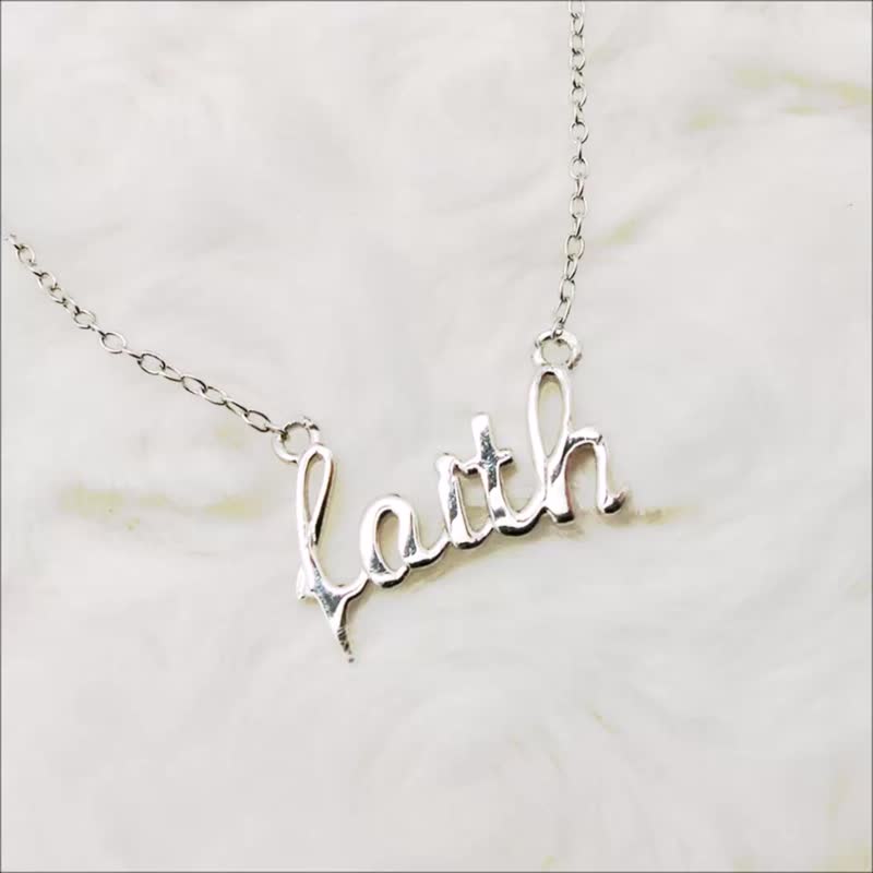 Silver Necklace Faith Letter Pendant Platinum-Clad Clavicle Necklace Thin Chain - Collar Necklaces - Sterling Silver Silver