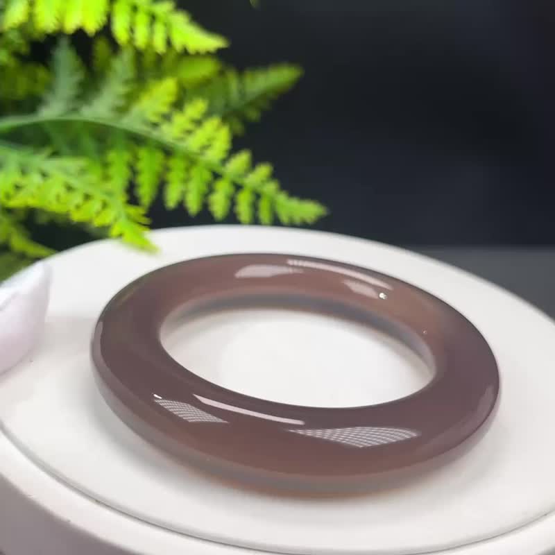 高檔 濃郁煙灰瑪瑙手鐲 56MM 高冰潤起剛凈體胖圓條 沈穩冷靜雅致 - 手鍊/手環 - 半寶石