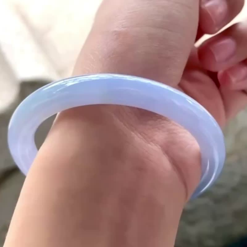 冰種 天然翡翠 緬甸 A玉 玉鐲 • 冰種紫藍翡翠圓鐲 - 手鍊/手環 - 玉石 藍色