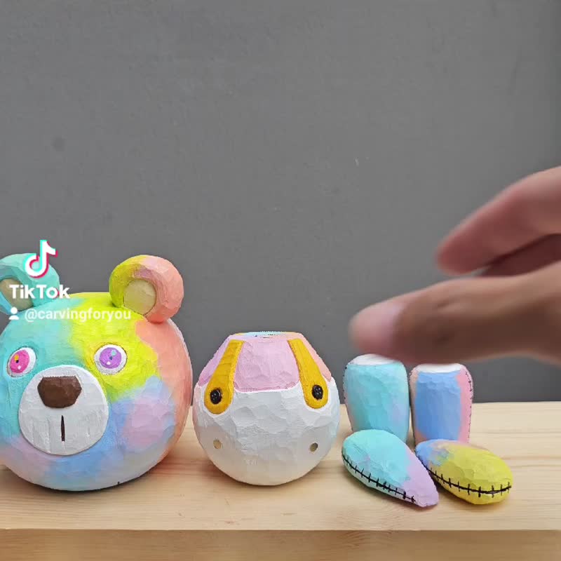 Colorful Bear Magnet (wooden sculpture) - Stuffed Dolls & Figurines - Wood 