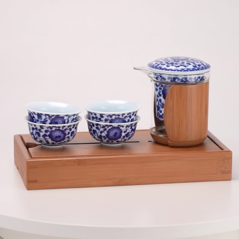 Blue and White Travel Tea Set│Brew various tea flavors and textures, all in one place│Teacher Appreciation Gift Box - Teapots & Teacups - Porcelain Blue