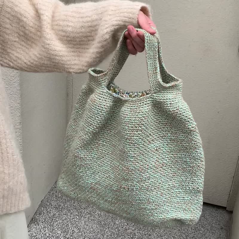 Summer clear sea Linen woven bag/cotton Linen woven/handbag - กระเป๋าถือ - ผ้าฝ้าย/ผ้าลินิน สีใส