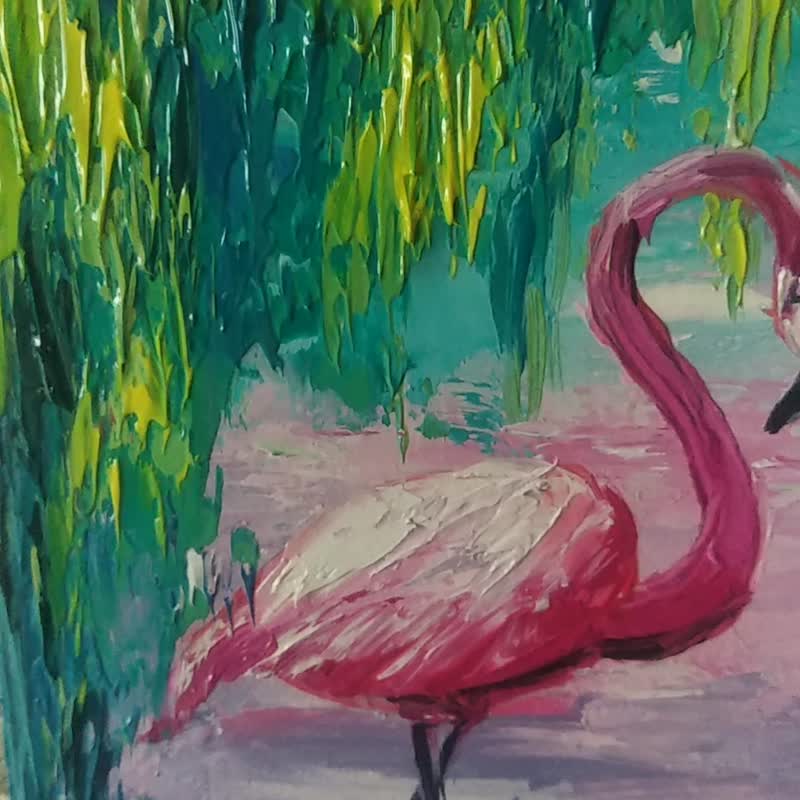 フラミンゴの絵。オリジナルの絵。フラミンゴのウォールアート。アートワークの絵画 - ウォールデコ・壁紙 - その他の素材 ピンク