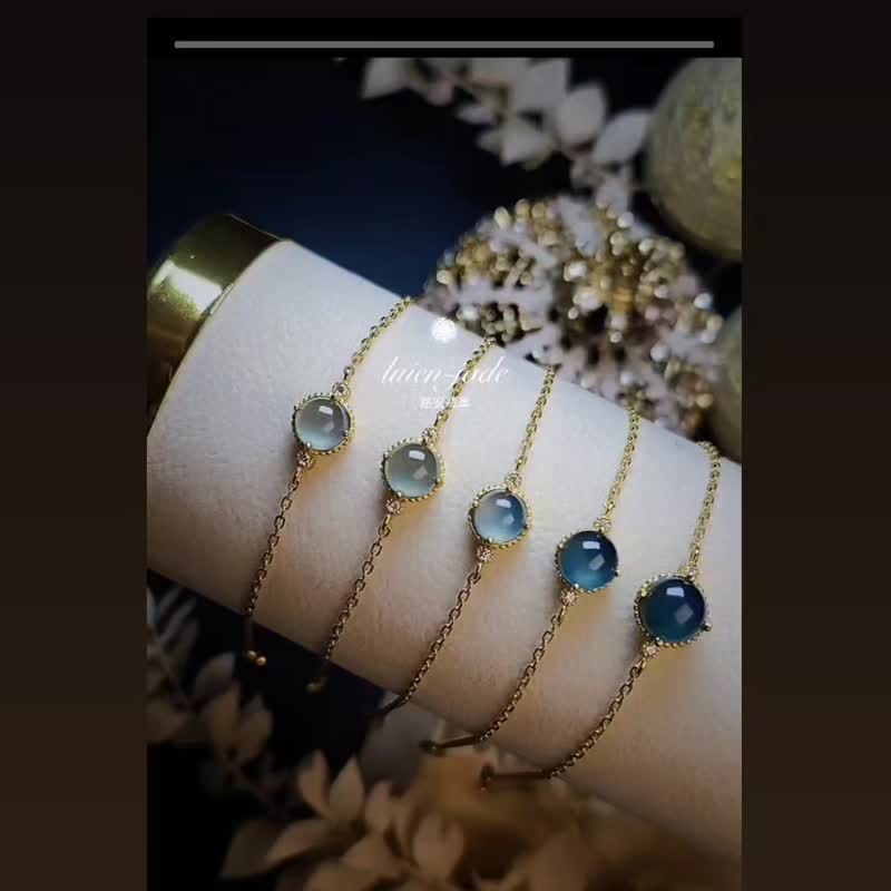 Caishui|Classic|A-grade jade ice glass blue egg surface sterling silver plated 18k yellow simple fashion bracelet - สร้อยข้อมือ - หยก 