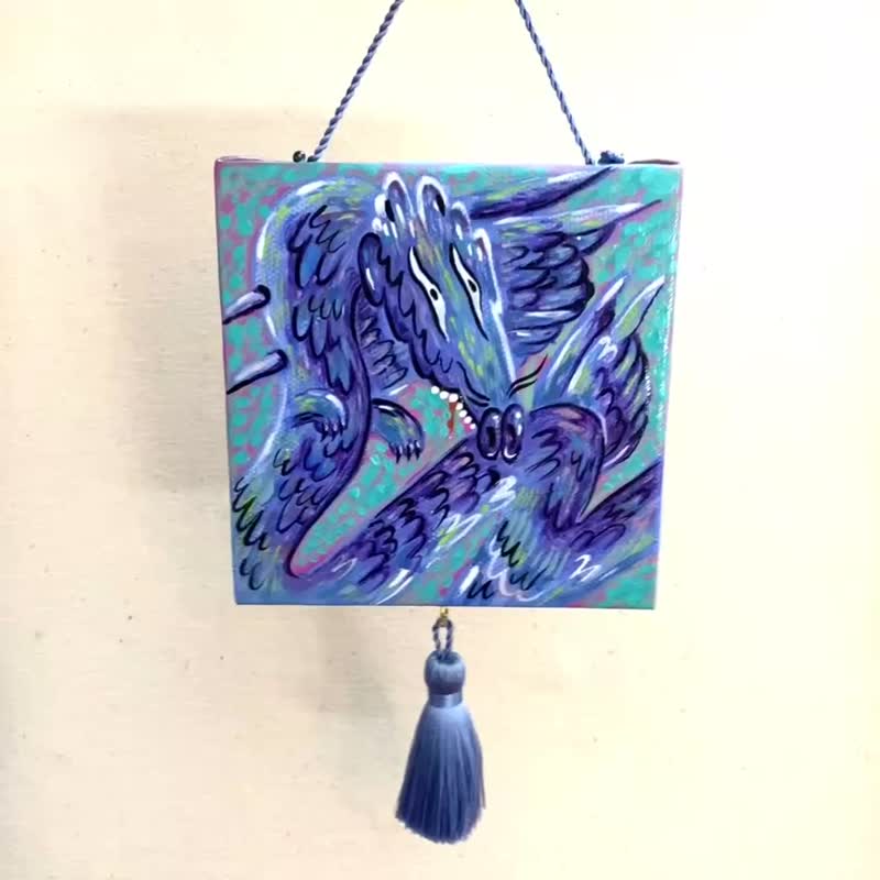 Original Painting on Canvas. Blue Dragon Art. Gift with Dragon. Hand Painting - โปสเตอร์ - วัสดุอื่นๆ สีน้ำเงิน