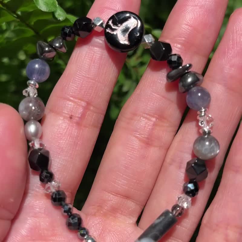 Natural Stone Bracelet / Black Obsidian / Hematite - Bracelets - Sterling Silver Black
