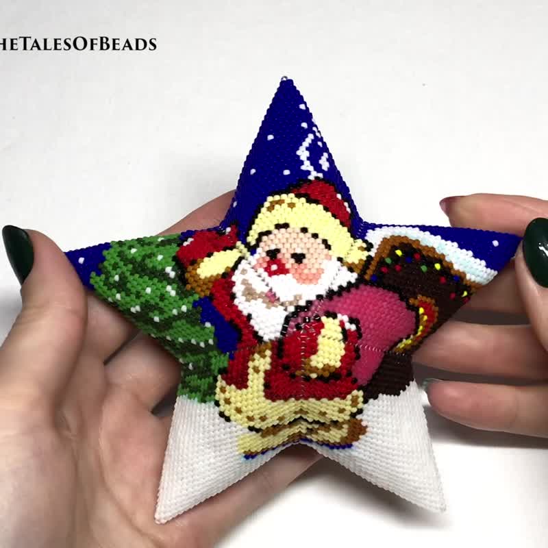 PDF Santa 3D Peyote Star Beading Pattern / Winter Beaded Star Pattern Christmas