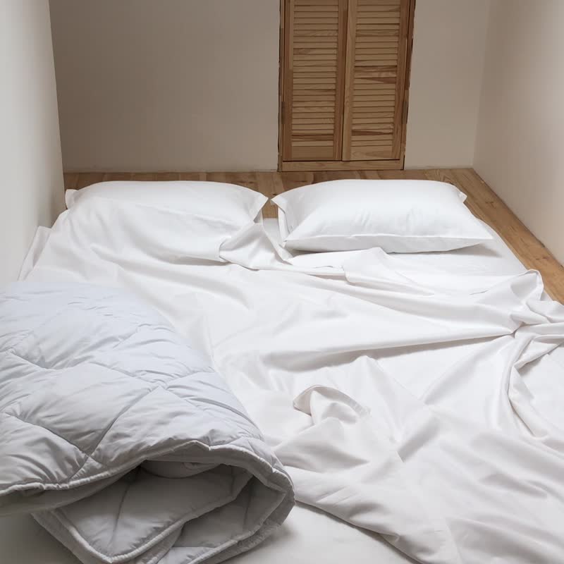 白色枕頭套，100% 純棉緞織，信封式開口 - 枕頭/咕𠱸 - 棉．麻 白色