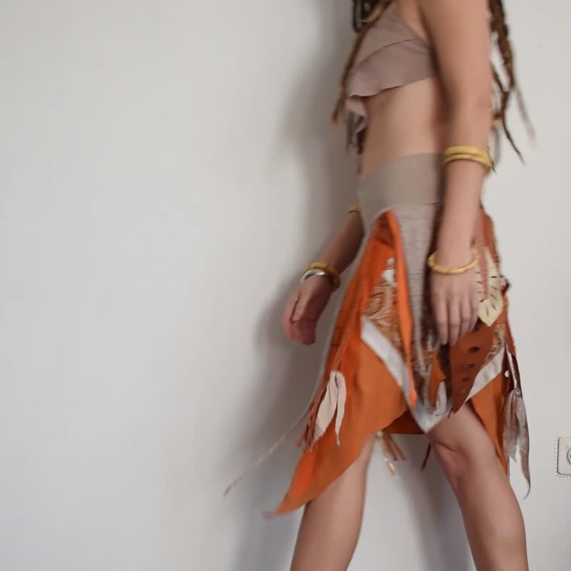 Orange summer festival skirt, short  skirt with braids, dancer costume - 裙子/長裙 - 其他材質 橘色