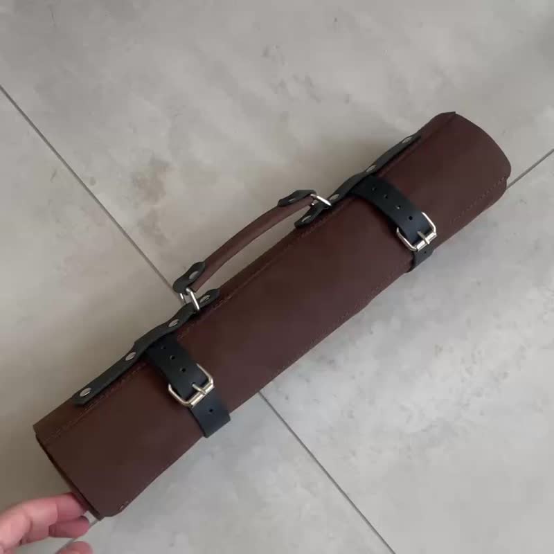 leather knife roll, Chef knife roll bag, Chef knife roll, knife roll case - มีด - หนังแท้ หลากหลายสี