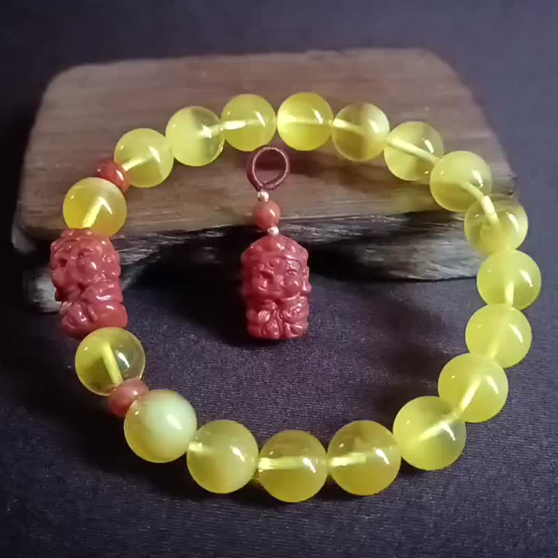 【祈幸】天然琥珀金絞蜜南紅大黑天手串手鏈 - 手鍊/手環 - 半寶石 