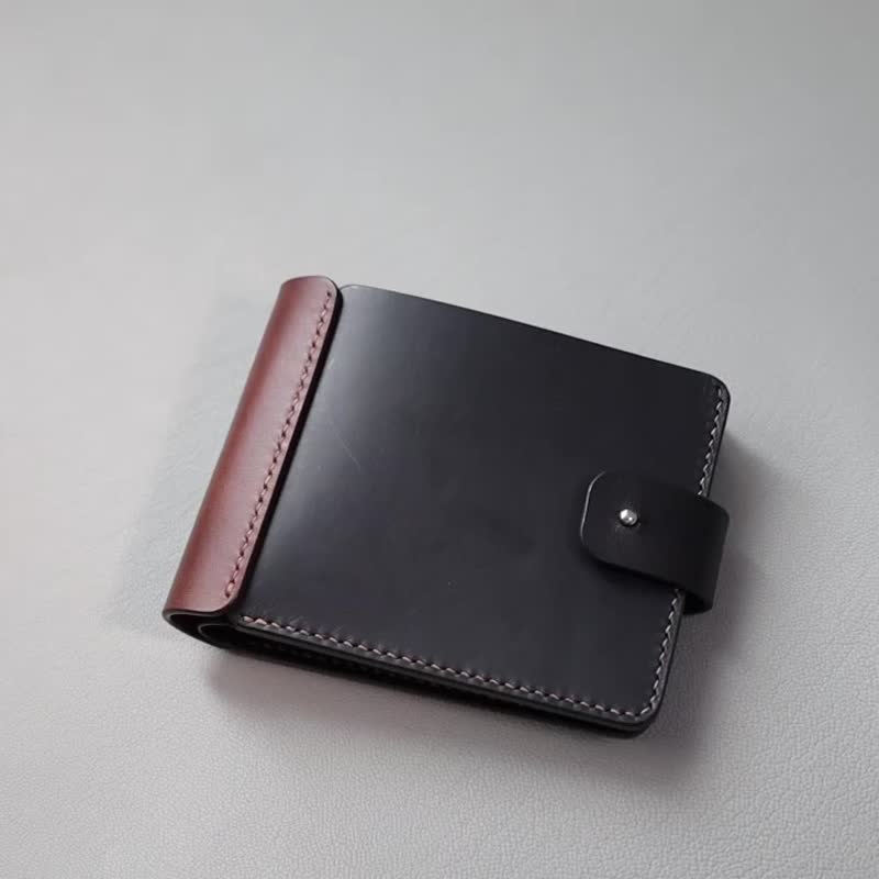 [Tangent Line] Men's Short Clip Color Matching Italian Buttero Wallet Handmade Short Wallet - กระเป๋าสตางค์ - หนังแท้ สีนำ้ตาล