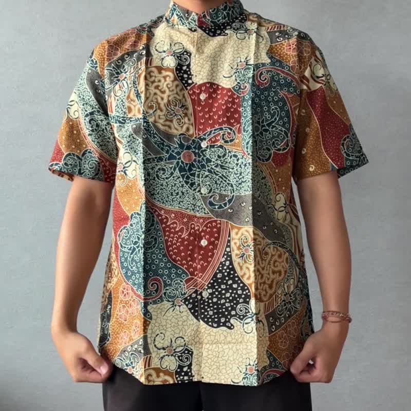 ARJUNA Oversized Short Sleeve Shirt - Puzzle Brown - ARJ003 - เสื้อเชิ้ตผู้ชาย - ผ้าฝ้าย/ผ้าลินิน หลากหลายสี