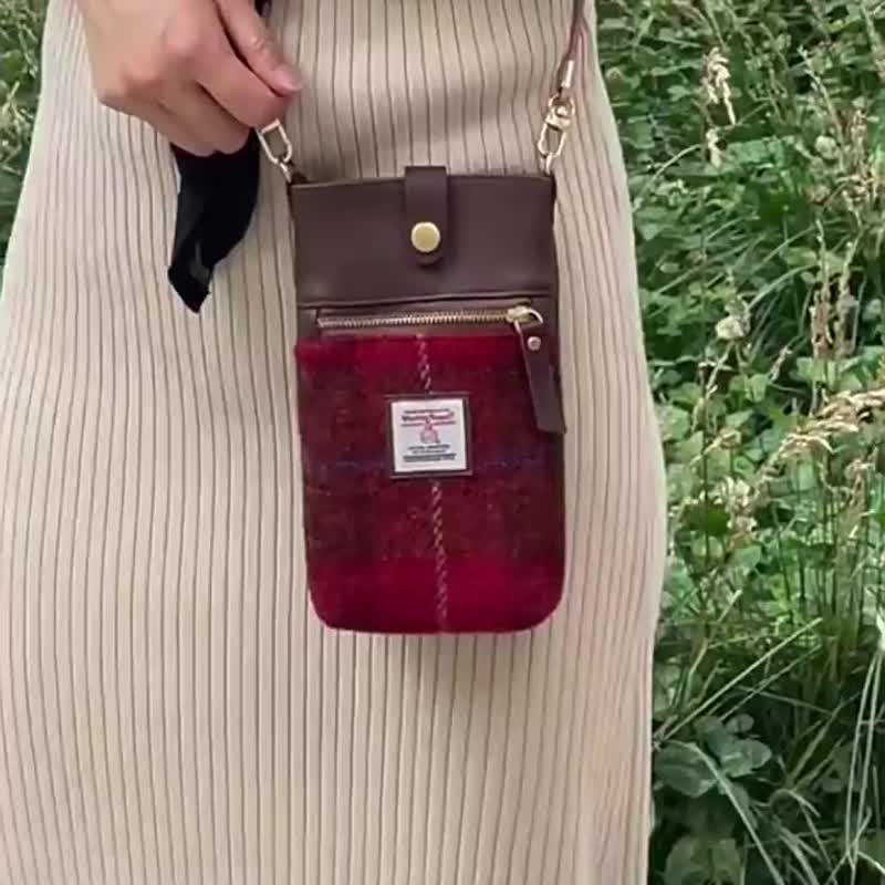 裁縫地圖Harris tweed手機包哈裡斯斜挎花呢帆布隨身新款單肩小包 - 手機殼/手機套 - 羊毛 