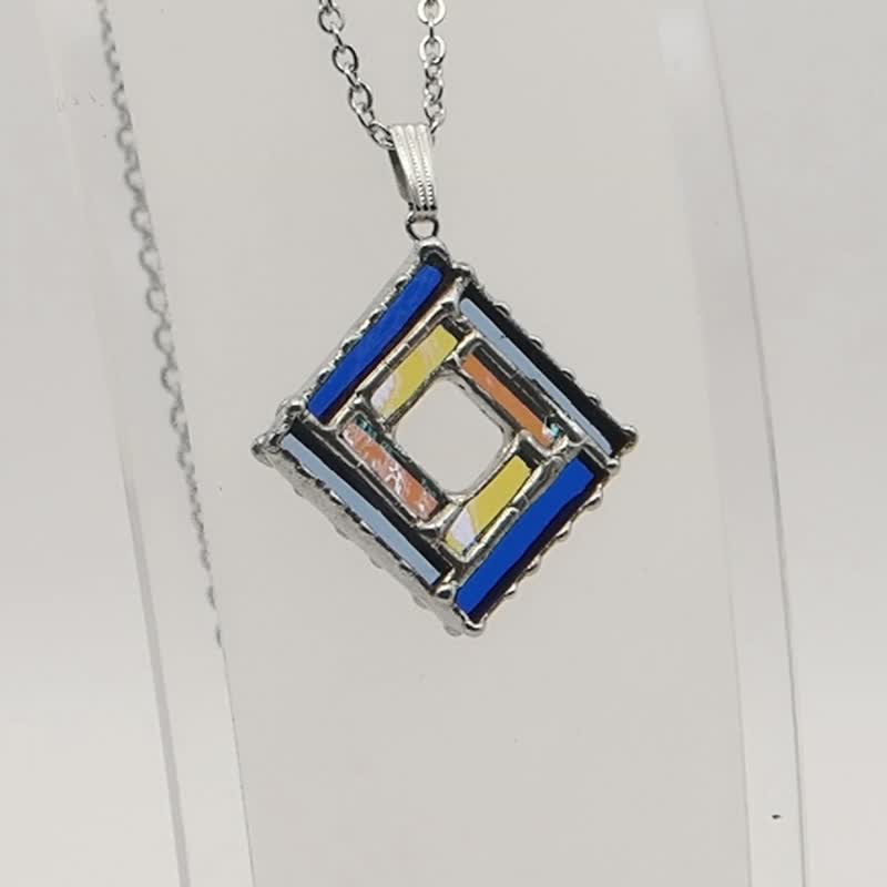 minuteness stained glass square pendant - Necklaces - Glass Multicolor