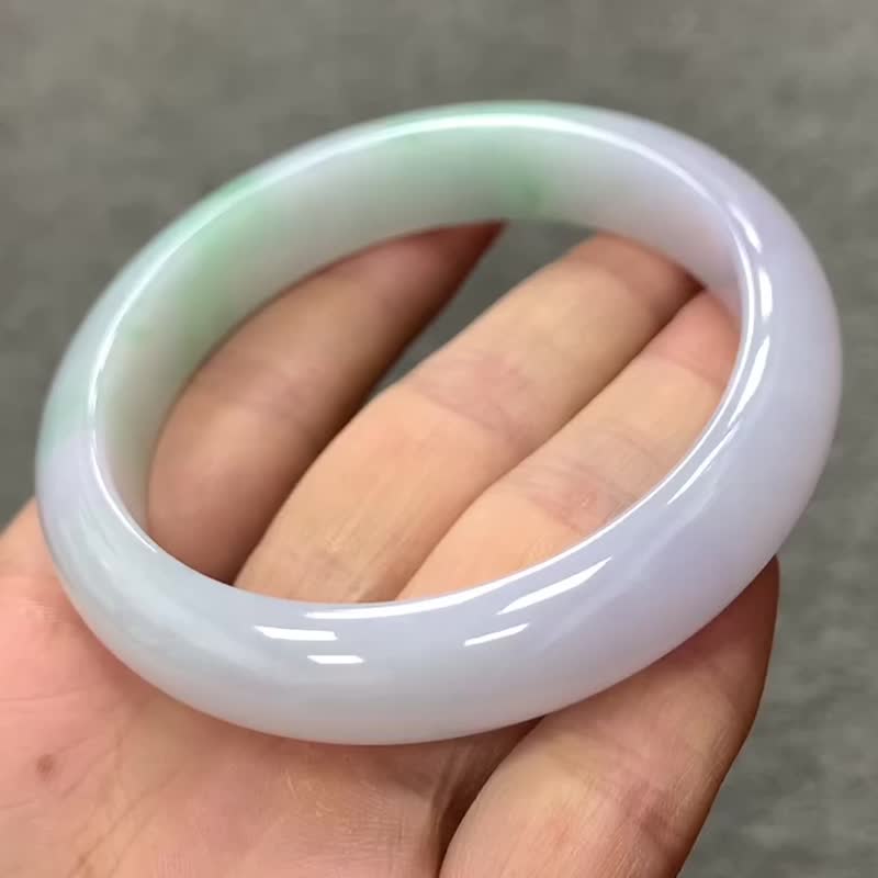 冰種 天然翡翠 緬甸 A玉 玉鐲 • 冰種春帶彩翡翠福鐲 - 手鍊/手環 - 玉石 紫色