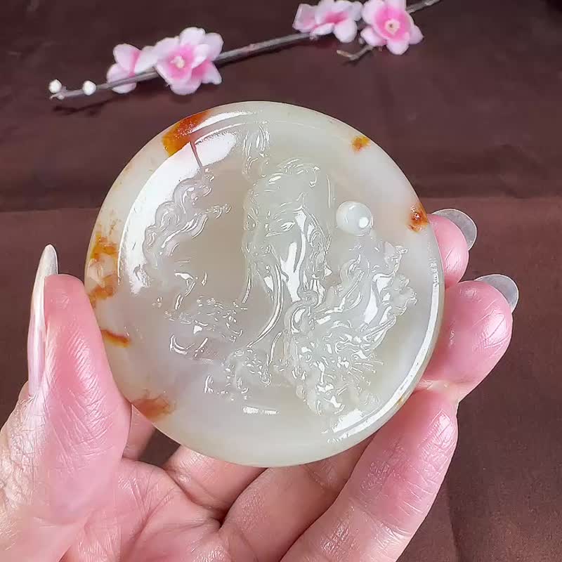 天然新疆和田玉籽料關公圓牌平安扣吊墜玉質細膩溫潤色澤柔和 - 吊飾/掛飾 - 玉石 