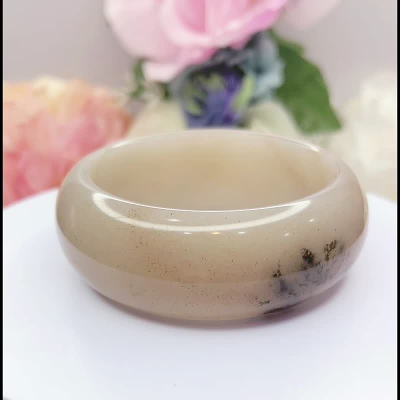 NO.60獨特水墨草花寬版輪胎鐲 58 MM 圈口 草花鐲佘太翠玉 手環 - 手鍊/手環 - 玉石 多色