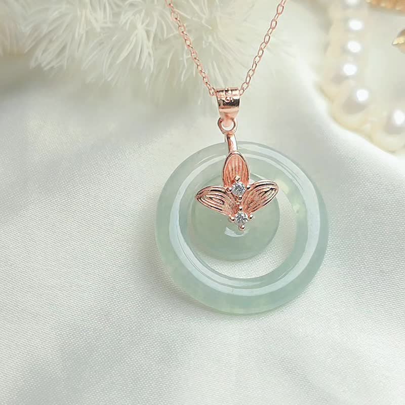 招財•圓滿•平安•同心|冰膠放光淡甜綠子母扣|緬甸A貨翡翠吊墜 - 項鍊 - 玉石 