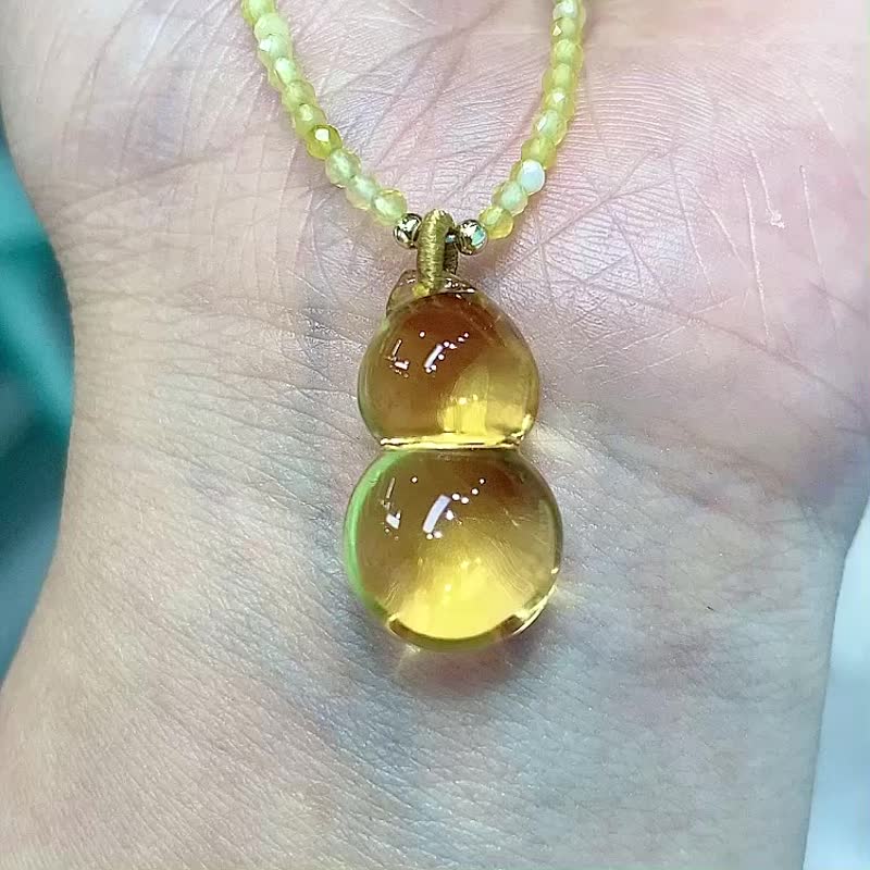 巴西天然黃水晶葫蘆吊墜 雙面雕刻 全淨體無瑕疵 完美雕工 - 吊飾/掛飾 - 水晶 