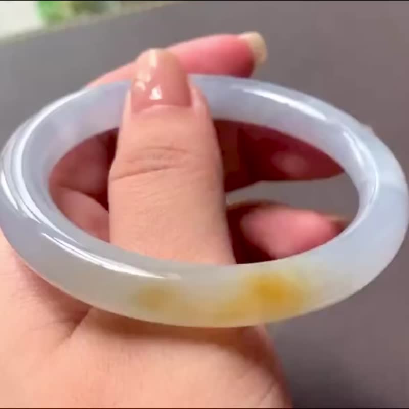 冰種 天然翡翠 緬甸 A玉 玉鐲 • 冰種紫羅蘭檸檬翡翠圓鐲 - 手鍊/手環 - 玉石 紫色