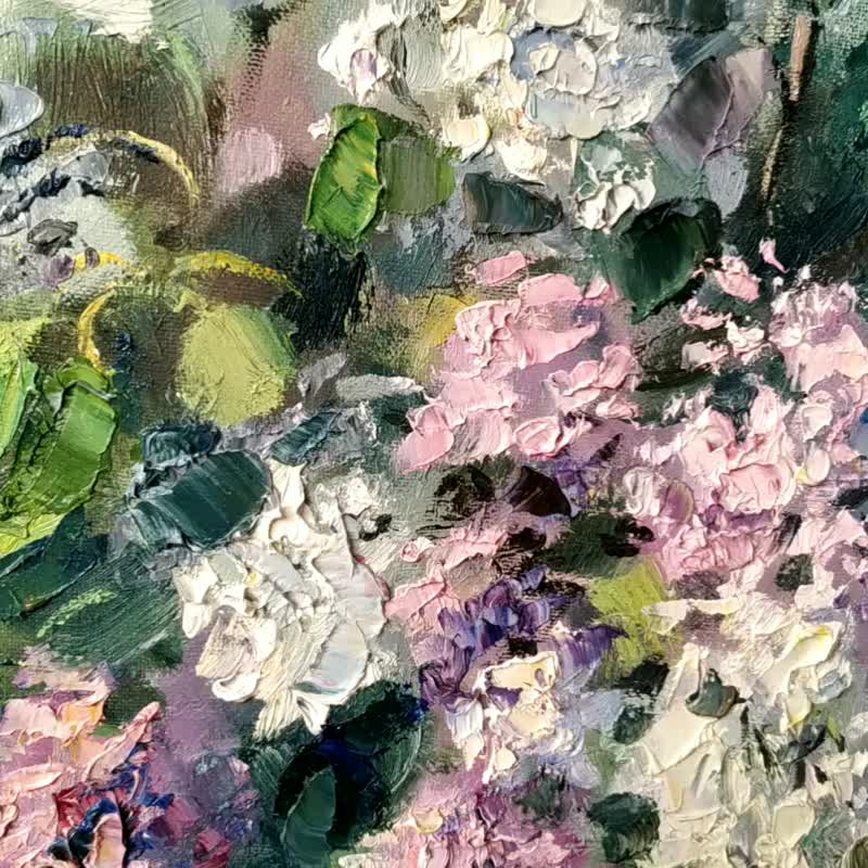 Lilac Painting Flower Original Art Floral Oil Canvas Artwork Impressionism - 插畫/繪畫/寫字 - 其他材質 