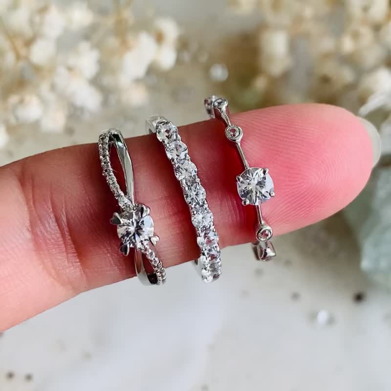 白色鋯石戒指, 圓形, 4毫米, 心形設計, 馬眼形戒托 - 戒指 - 半寶石 白色