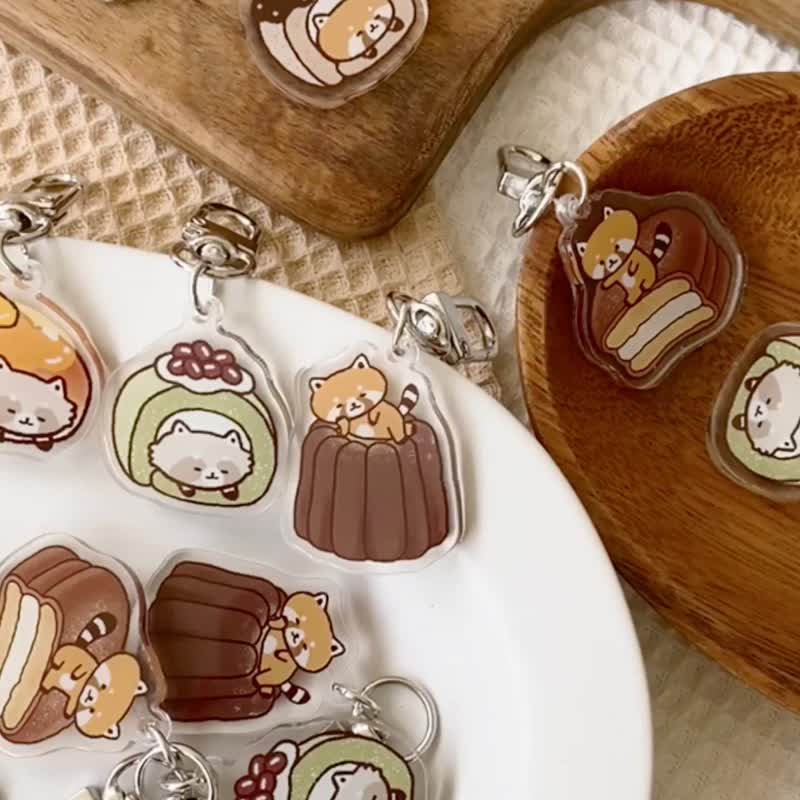 Raccoon Dessert Party Acrylic Key Ring Four Generations/Charm/5 Types in Total - Charms - Acrylic Multicolor