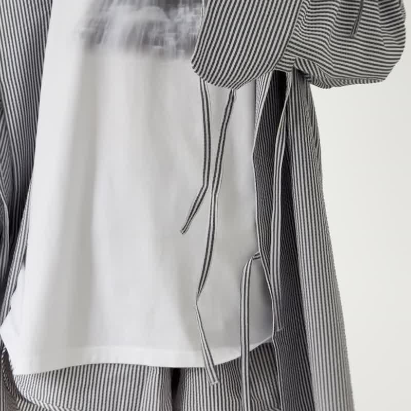慵懶條紋系列 - 恤衫 - 聚酯纖維 