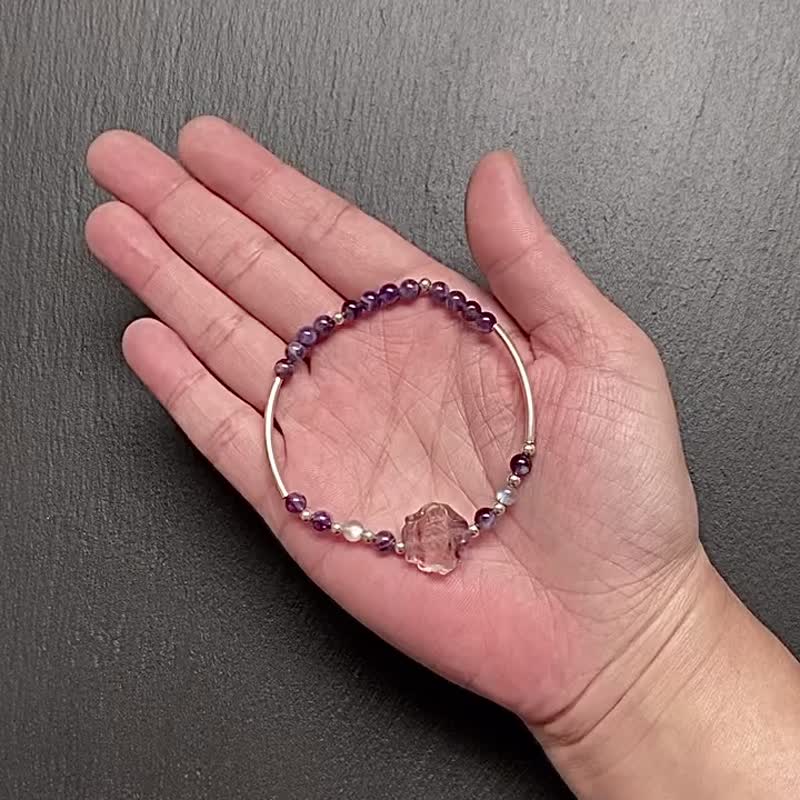 Dreamy Amethyst, Labradorite, Gradient Fluorite Peony Flower, 925 Sterling Silver Bracelet, Customizable, Enhances Wisdom - สร้อยข้อมือ - คริสตัล หลากหลายสี