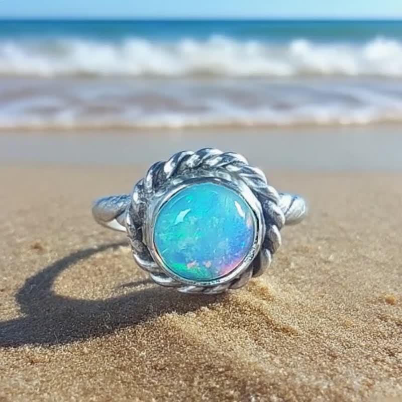 【Captain Flint手作銀飾】月光編織 蛋白石純銀戒指 MIT自做自售 - 戒指 - 寶石 多色