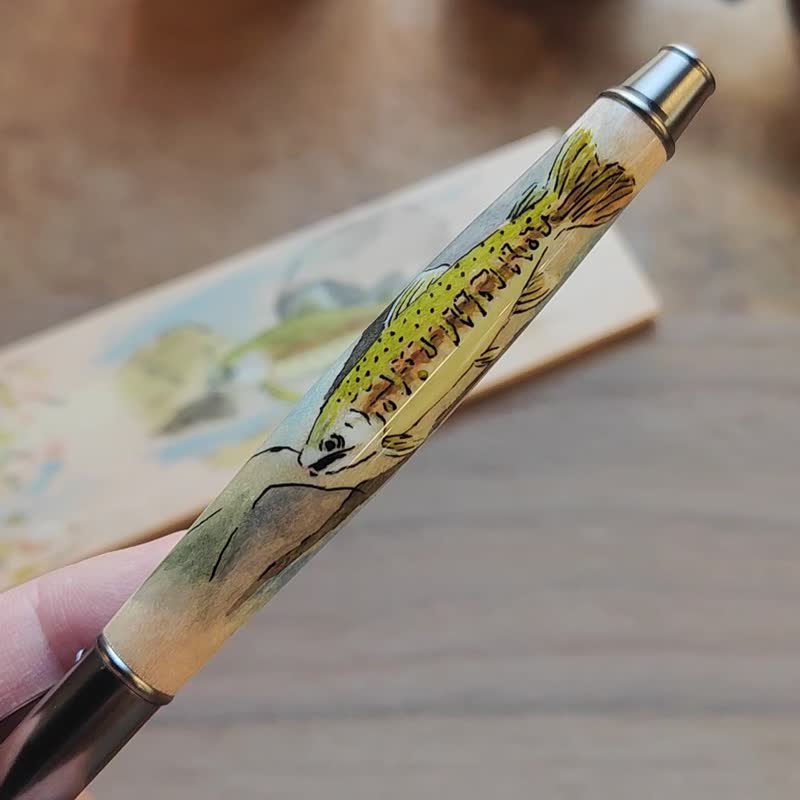 In stock - German SCHMIDT pull-out ballpoint pen/watercolor hand-painted maple-Sakura Gelsemium - ไส้ปากกาโรลเลอร์บอล - ไม้ สีนำ้ตาล