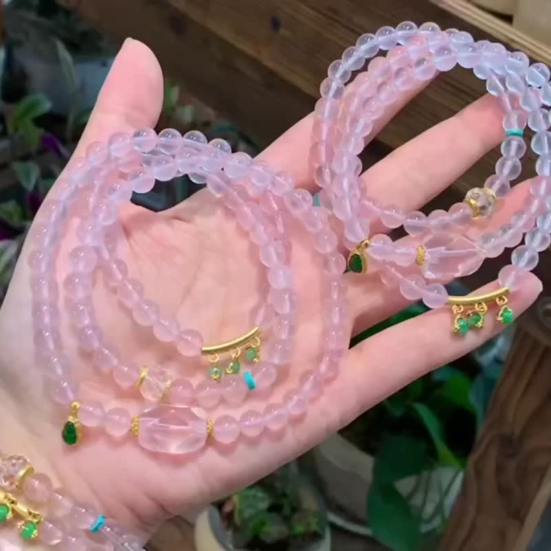天然莫桑比克粉晶三圈手鏈項鏈兩用款 招桃花旺人緣 情人節禮物 - 手鍊/手環 - 玉石 