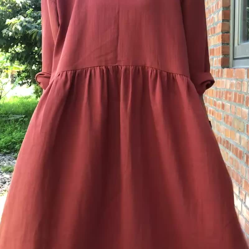 Double-layer cotton long dress - ชุดเดรส - ผ้าฝ้าย/ผ้าลินิน หลากหลายสี