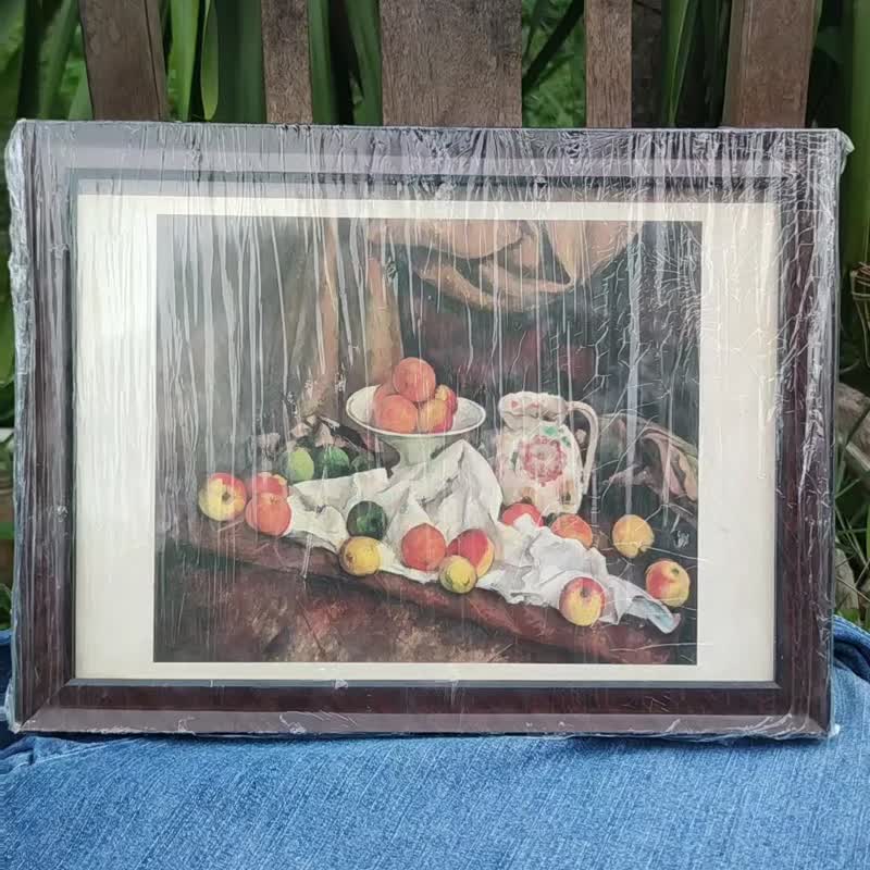 Paul Cezanne Compotier Pitcher and Fruit Reproduction Print - กรอบรูป - ผ้าฝ้าย/ผ้าลินิน สีนำ้ตาล