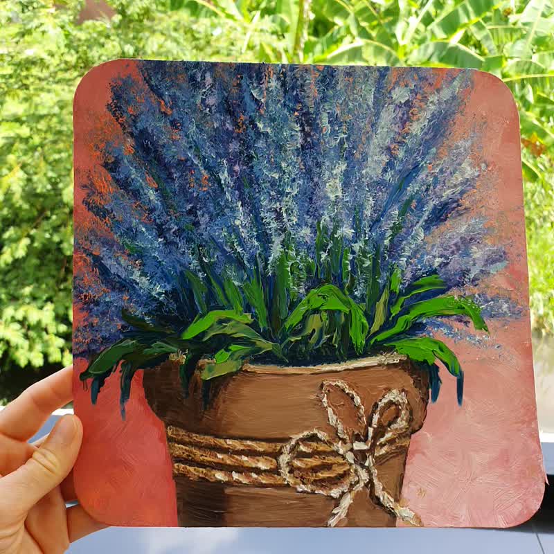 Tuscany Painting Lavender Flowerpot Original Art Bluebonnets French Wildflowers - 海報/掛畫/掛布 - 其他材質 多色