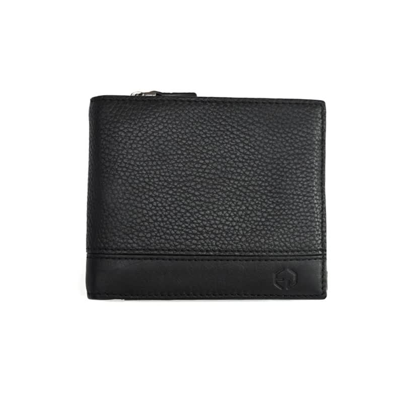 Genova Cow Leather Folded Zipper Wallet - Wallets - Genuine Leather Black