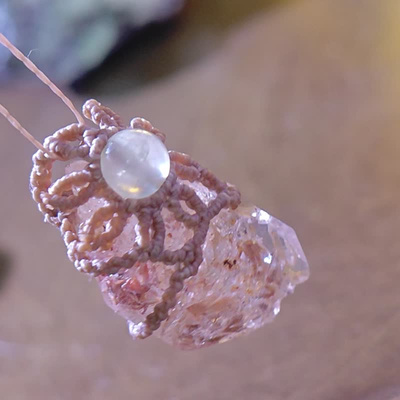 Natural bone crystal handmade pendant | macrame weaving | original | unique - Necklaces - Crystal 