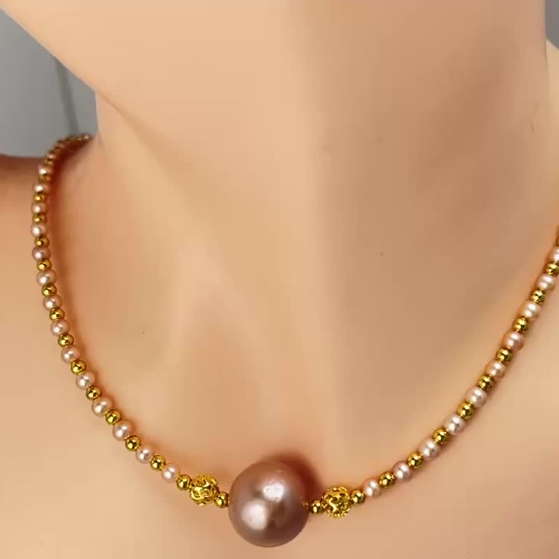 ピンクエンジェル 天然淡水パール ピンクパール 華やか マグネットクラスプ ネックレス - ネックレス - 真珠 ピンク