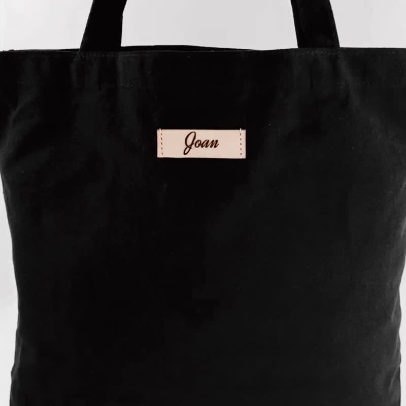 Leather label shopping bag | Canvas bag | Eco-friendly bag | Customized name | Handmade | Vegetable tanned leather | Christmas - Handbags & Totes - Cotton & Hemp 