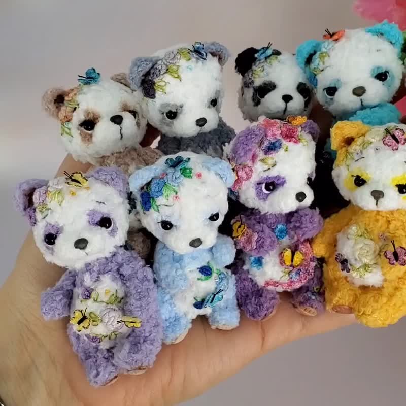 Mini softy flower teddy bear panda. Dollhouse miniature. Doll pet. Animal - 公仔/玩偶 - 棉．麻 紫色