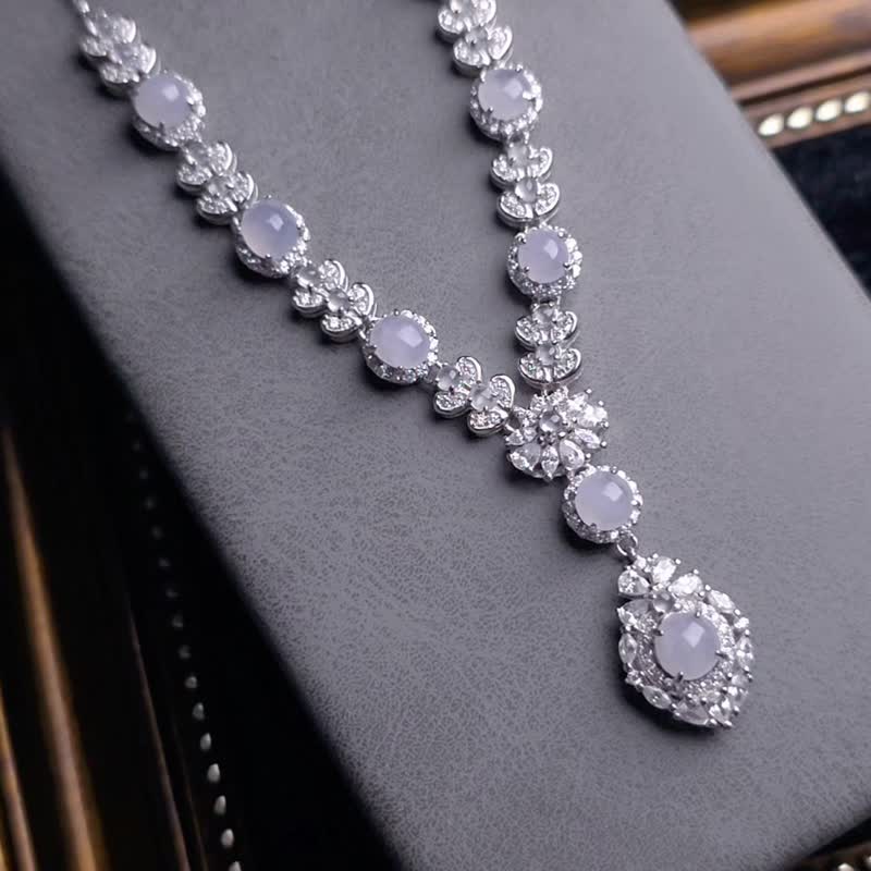 招財•貴人•奢華|夢幻冰膠紫|緬甸A貨翡翠純銀豪奢款套鏈項鍊 - 項鍊 - 玉石 