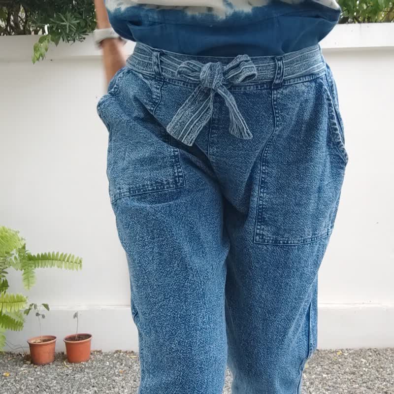 Stonewashed Dave Pants -  蝴蝶結修身錐形褲 - 男長褲/休閒褲 - 棉．麻 藍色