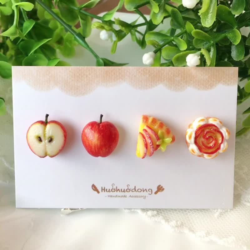 Mini Cute Simulation Handmade Apple Sterling Silver Earrings and Ear Clips - Earrings & Clip-ons - Other Materials 