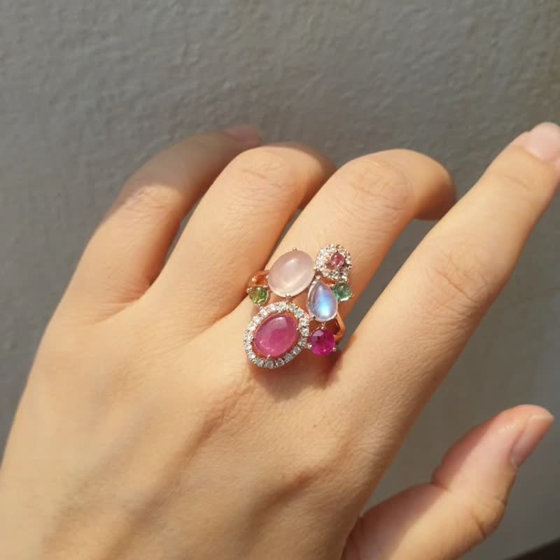 One of a kind ring, cocktail gemstone ring, includes various types of gemstones, silver925 - General Rings - Gemstone Multicolor